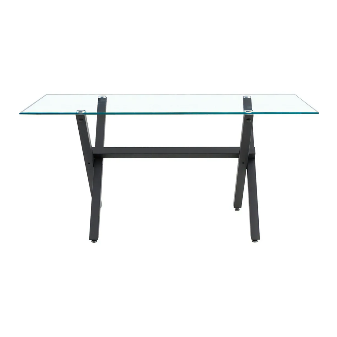 7.847 Mesa Vidrio 1.60 x 0.90m. Patas Cruz Metal - Transparente - Negro - Imagen 2